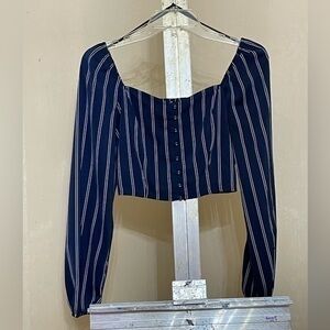 FOREVER 21 NAVY/WHITE STRIPED CROP TOP SZ SMALL